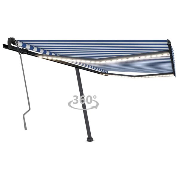 vidaXL Tenda da Sole Retrattile Manuale con LED 400x350 cm Blu Bianco