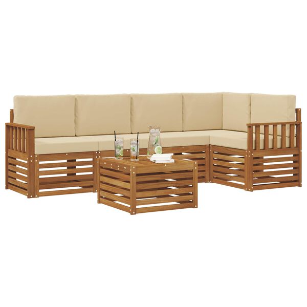 vidaXL Set divani 6 pcs Naturale e Beige Legno di Acacia Massello