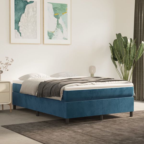vidaXL Struttura Letto a Rete a Molle Blu Scuro 140x190 cm in Velluto