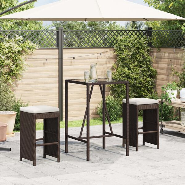 vidaXL Sgabelli da Bar con Cuscini 2 pz Marroni in Polyrattan