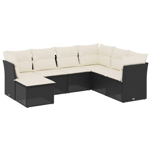 vidaXL Set Divani da Giardino con Cuscini 7pz Nero Polyrattan
