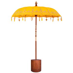 vidaXL Ombrello balinese con base Giallo e marrone 190 x 190 x 295 cm