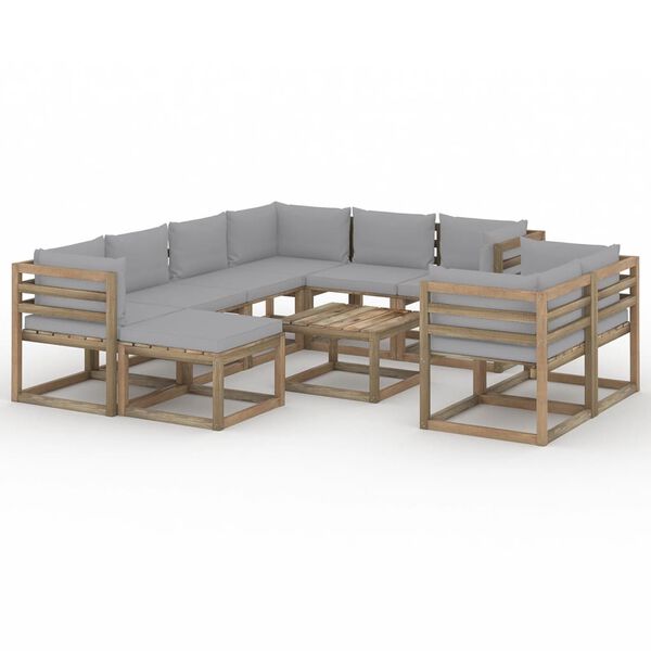 vidaXL Set Divani da Giardino 10 pz con Cuscini Grigio