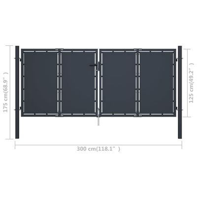 vidaXL Cancello per Giardino in Acciaio 300x125 cm Antracite