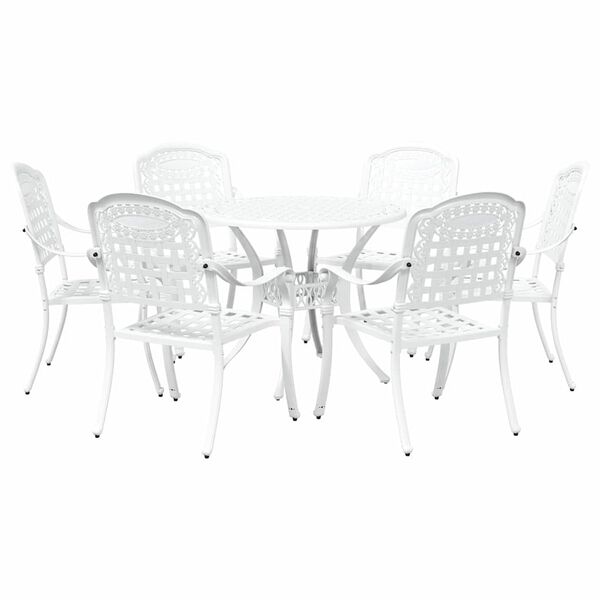 vidaXL Set da Pranzo per Giardino 7 pcs Bianco Alluminio