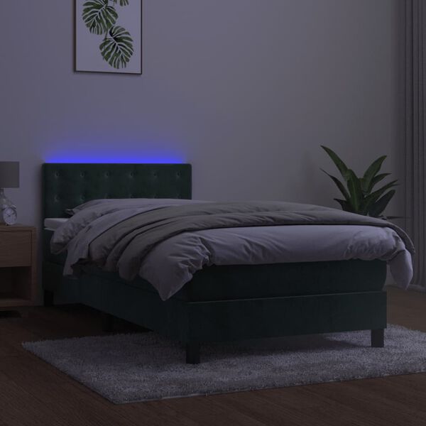 vidaXL Letto a Molle con Materasso e LED Verde Scuro 100x200cm Velluto