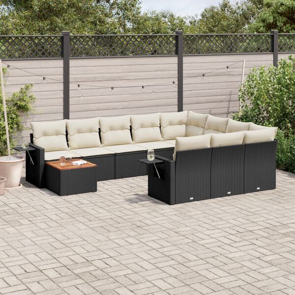 vidaXL Set Divani da Giardino 11 pz con Cuscini in Polyrattan Nero