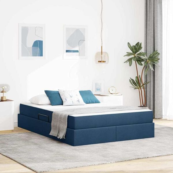 vidaXL Letto con contenitore e materasso Blu 140 x 200 cm Poliestere