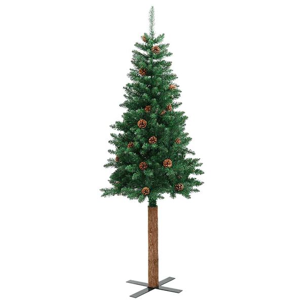 vidaXL Albero di Natale Sottile con Legno Vero e Pigne Verde 210cm PVC