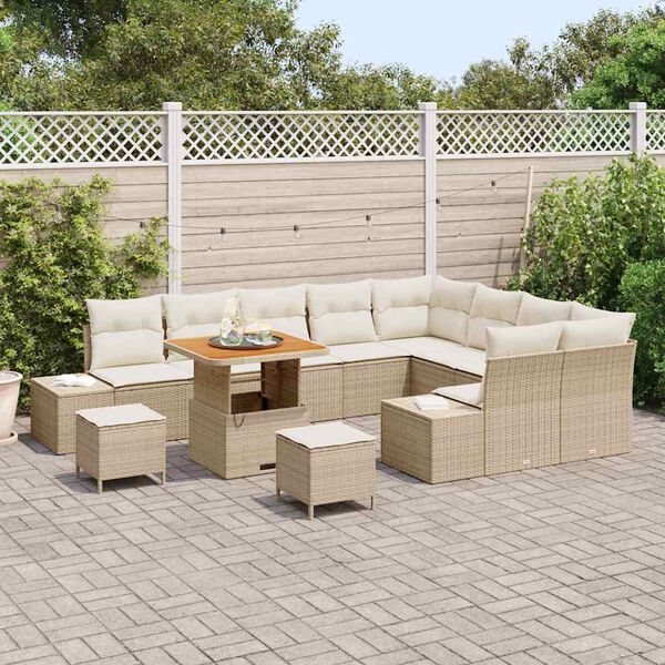vidaXL Set Divano da Giardino con cuscino 12 pcs Beige polyrattan