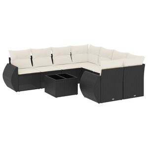 vidaXL Set Divani da Giardino 9 pz con Cuscini Nero in Polyrattan