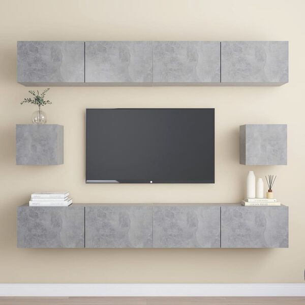 vidaXL Set di Mobili Porta TV 6 pz Grigio Cemento in Legno Multistrato