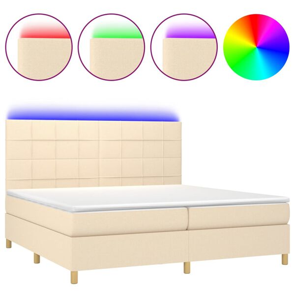 vidaXL Letto a Molle Materasso e LED bianco 200x200cm in Tessuto
