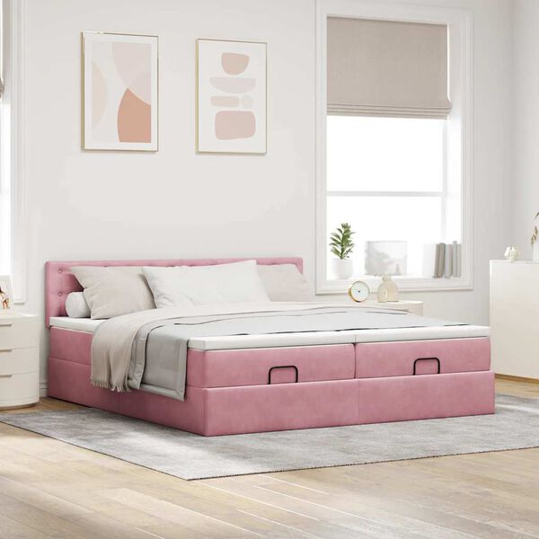 vidaXL Struttura Letto Pouf con Materassi Rosa 180x200 cm Velluto