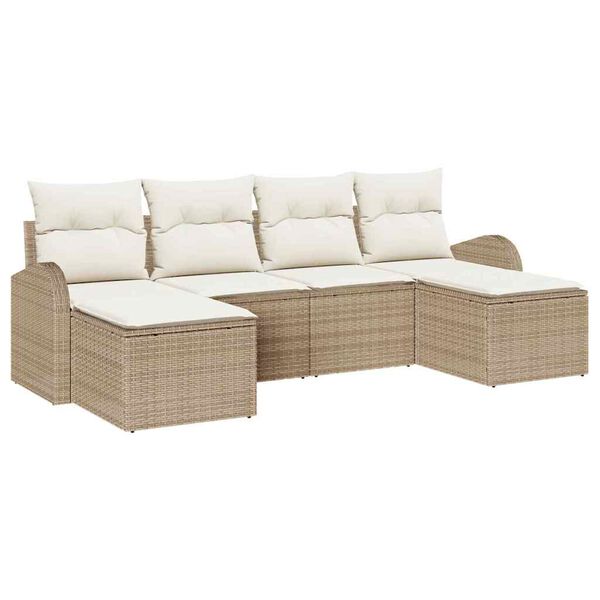 vidaXL Set di divani con cuscino 6 pcs Beige e Bianco polyrattan