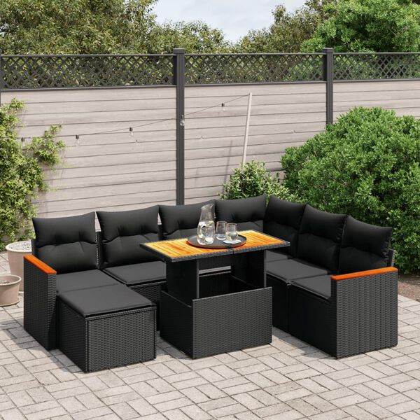 vidaXL Set Divani da Giardino con Cuscini 8 pz Nero in Polyrattan