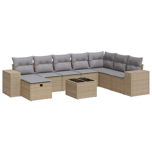 vidaXL Set Divano da Giardino 9 pz con Cuscini Beige in Polyrattan