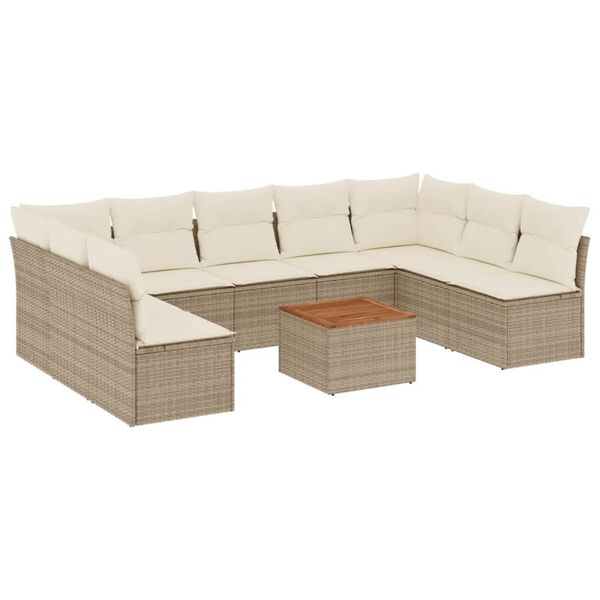 vidaXL Set Divano da Giardino 10 pz con Cuscini Beige in Polyrattan
