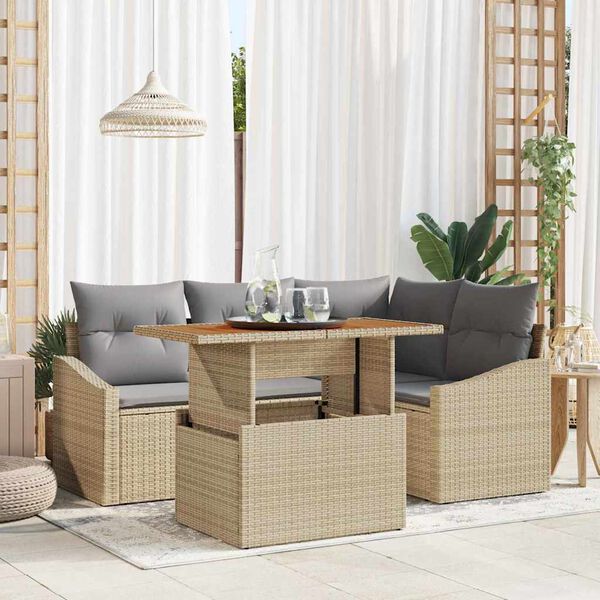 vidaXL Set Divano da Giardino 5 pcs Beige Poly Rattan