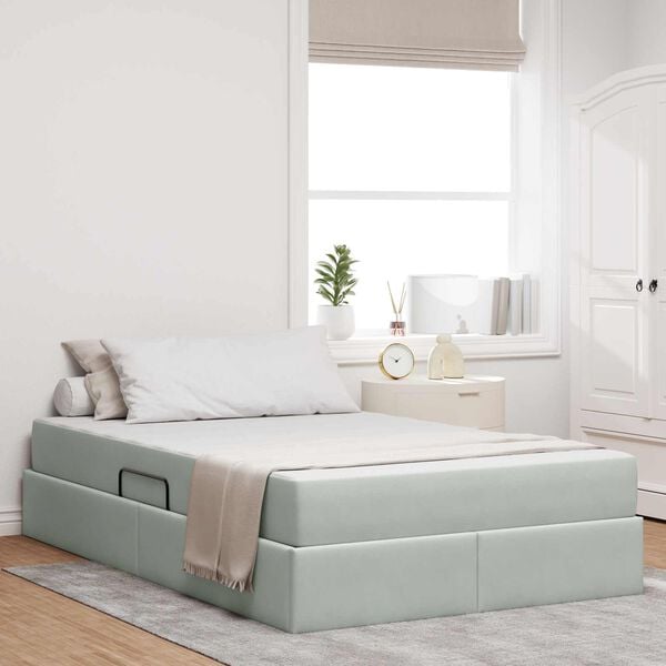 vidaXL Letto con contenitore e materasso Grigio chiaro 120 x 190 cm