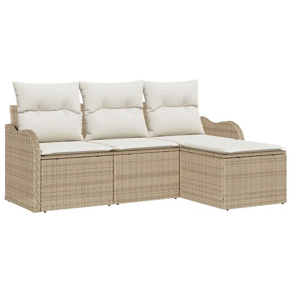 vidaXL Set Divano da Giardino con archiviazione 4 pcs Beige polyrattan