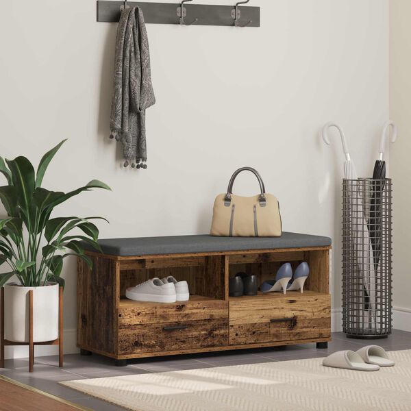 vidaXL Panca per ingresso con cuscino Legno vecchio 100 x 38 x 46 cm