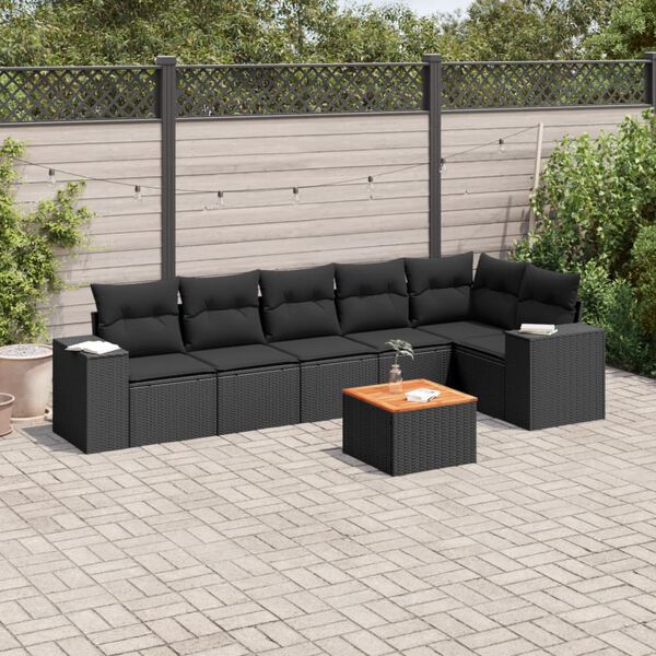 vidaXL Set Divani da Giardino con Cuscini 7pz Nero Polyrattan