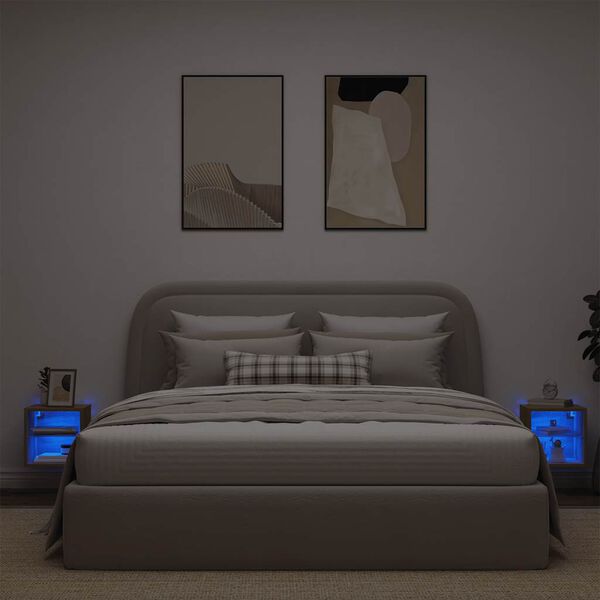 vidaXL Mobili TV a Parete con Luci LED 2 pz Rovere Artigianale