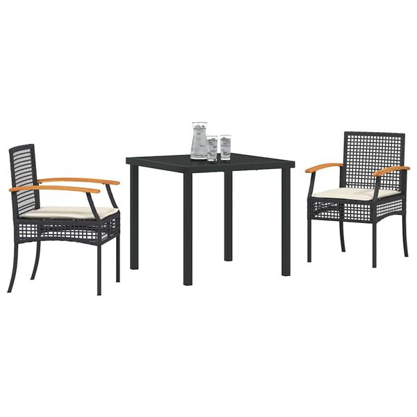 vidaXL Set da Pranzo per Giardino 3 pcs Nero polyrattan