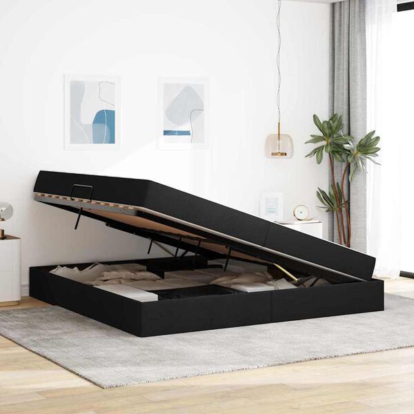 vidaXL Letto con contenitore e materasso Nero 200 x 200 cm Poliestere