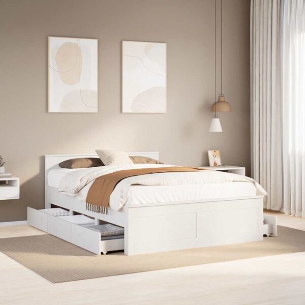 vidaXL Giroletto senza Materasso con Testata Bianco 140x190 cm Pino