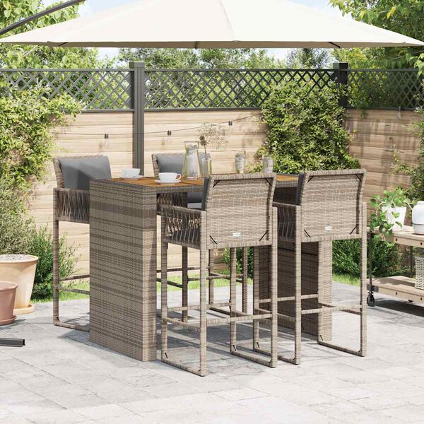 vidaXL Set Bar da Giardino 5 pz con Cuscini Nero in Polyrattan Acacia