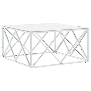 vidaXL Tavolino da Salotto Argento 80x80x40 cm in Acciaio Inox e Vetro