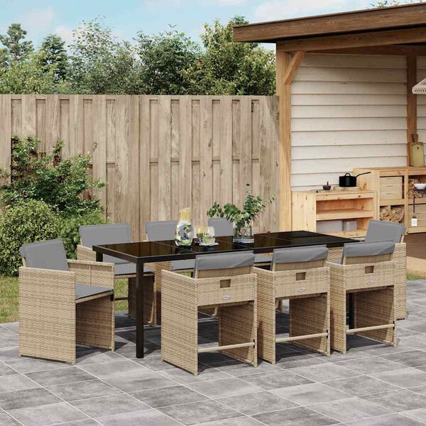 vidaXL Set da Pranzo per Giardino 9 pcs Beige polyrattan