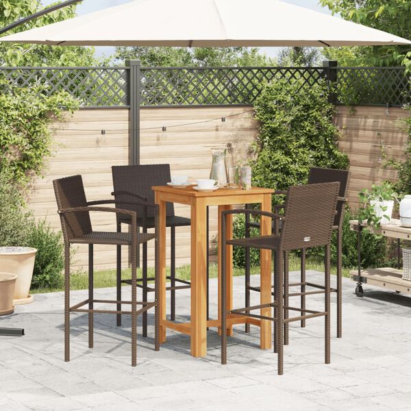 vidaXL Set Bar Giardino 5pz Marrone Legno Massello Acacia e Polyrattan
