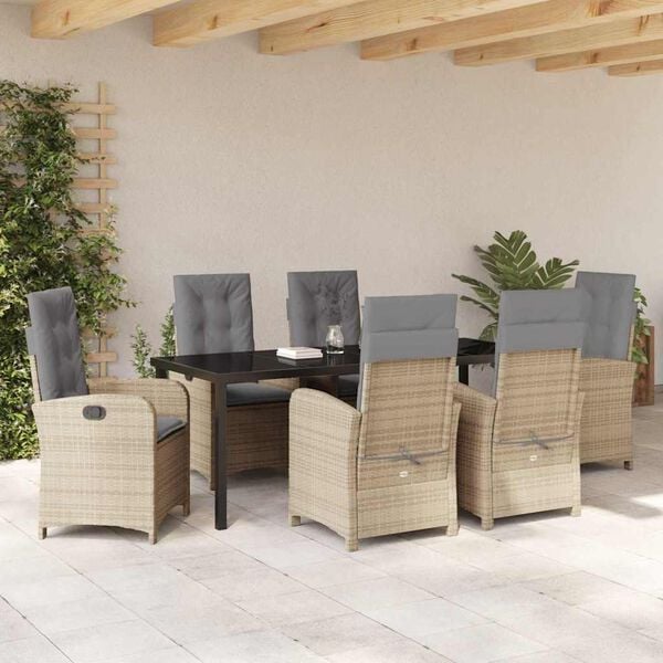 vidaXL Set da Pranzo per Giardino con cuscino 7 pcs Beige polyrattan