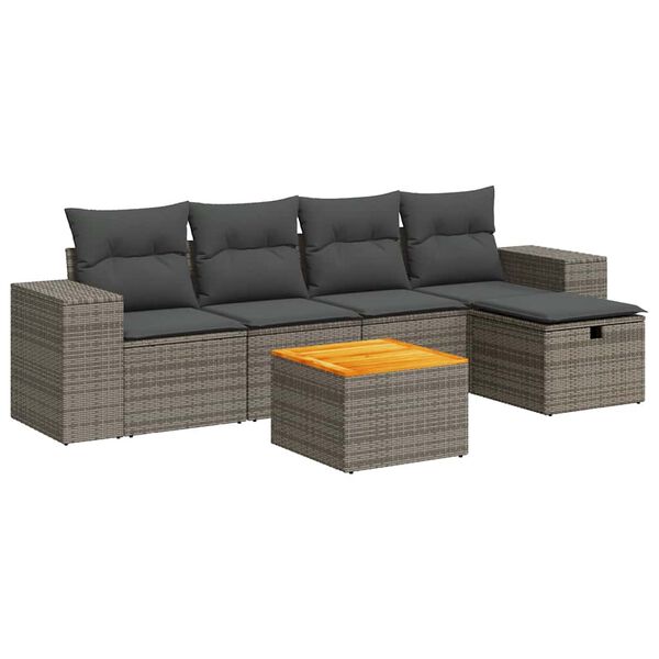 vidaXL Set Divano da Giardino 6 pz con Cuscini Grigio in Polyrattan