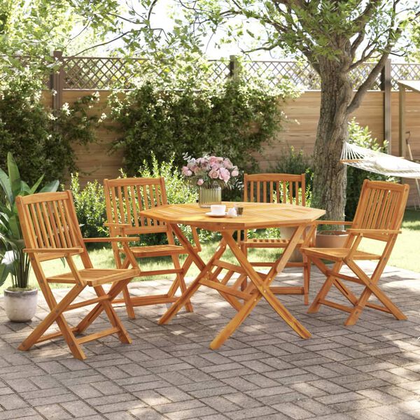 vidaXL Set Pranzo da Giardino Pieghevole 5pz Legno Massello di Acacia