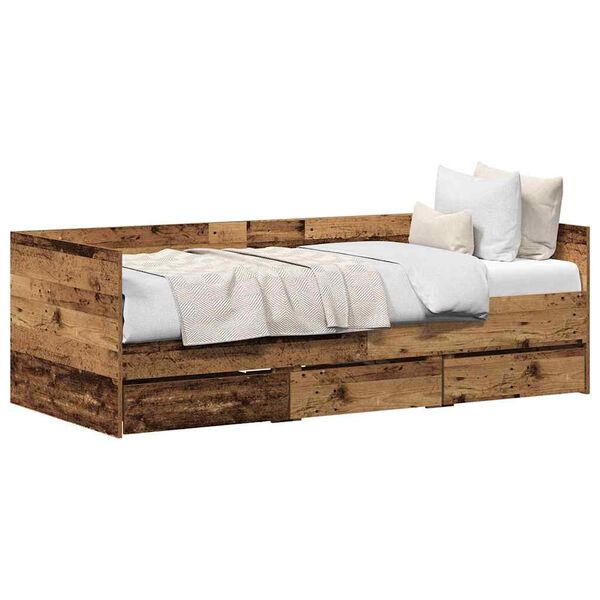 vidaXL Struttura di daybed con cassetti Legno vecchio 90 x 200 cm
