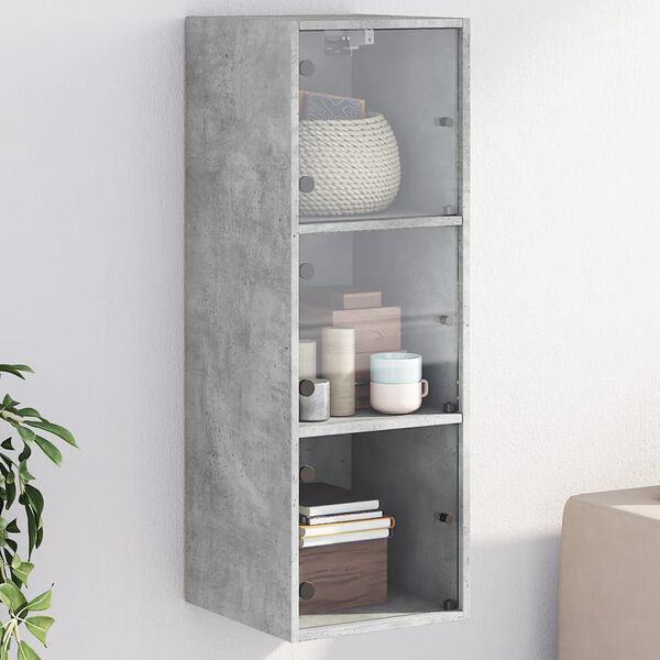 vidaXL Mobile a Muro con Ante in Vetro Grigio Cemento 35x37x100 cm
