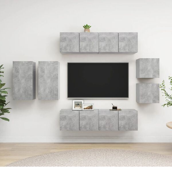 vidaXL Set di Mobili Porta TV 8 pz Grigio Cemento in Legno Multistrato