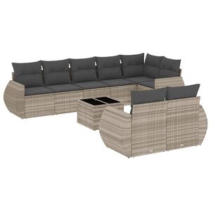 vidaXL Set Divano da Giardino 9pz con Cuscini Grigio Chiaro Polyrattan