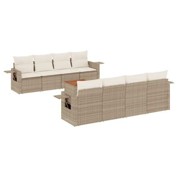 vidaXL Set Divano da Giardino 9 pz con Cuscini Beige in Polyrattan