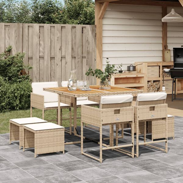 vidaXL Set da Pranzo da Giardino 9 pz con Cuscini Beige in Polyrattan