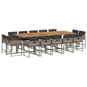 vidaXL Set da Pranzo da Giardino 15 pz con Cuscini Grigio Polyrattan