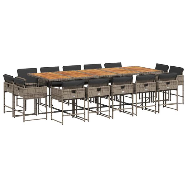 vidaXL Set da Pranzo da Giardino 15 pz con Cuscini Grigio Polyrattan