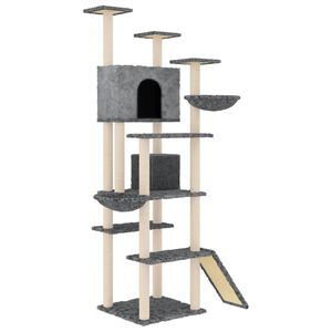 vidaXL Albero per Gatti con Tiragraffi in Sisal Grigio Scuro 191 cm