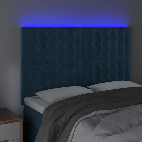 vidaXL Testiera a LED Blu Scuro 144x5x118/128 cm in Velluto