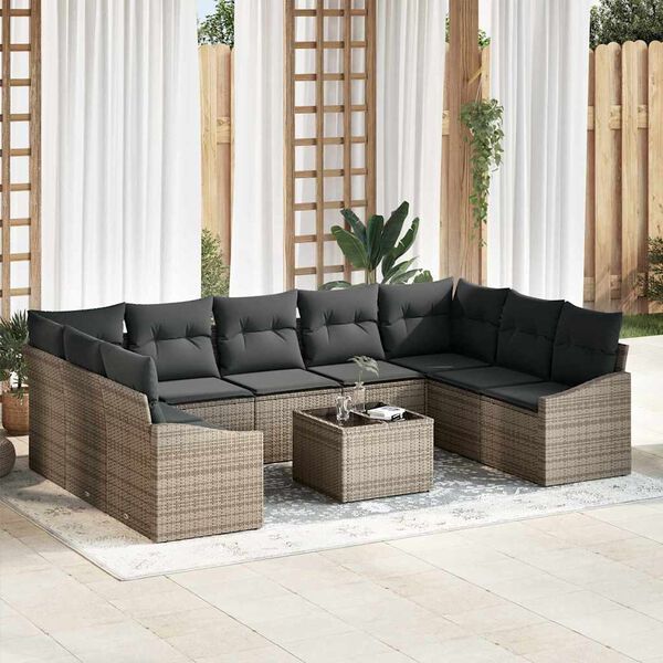 vidaXL Set Divano da Giardino Grigio chiaro polyrattan