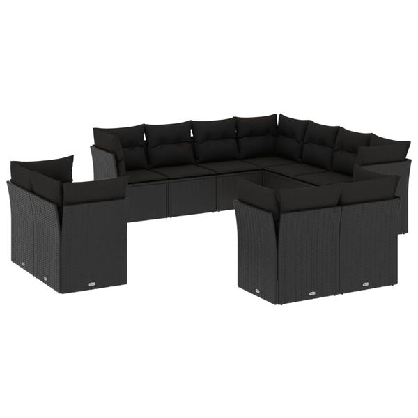 vidaXL Set Divani da Giardino 11 pz con Cuscini in Polyrattan Nero